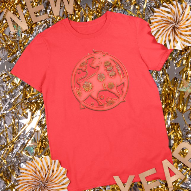 Red Gold Lunar New Year Ox Chinese Zodiac T-Shirt (Creator Uploaded)