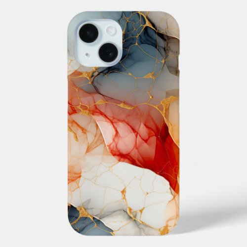 Red gold magic abstract marble iPhone 15 case