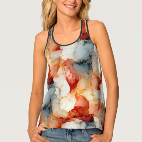 Red gold magic abstract marble tank top