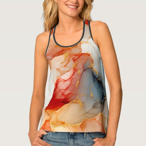 Red gold magic abstract marble tank top