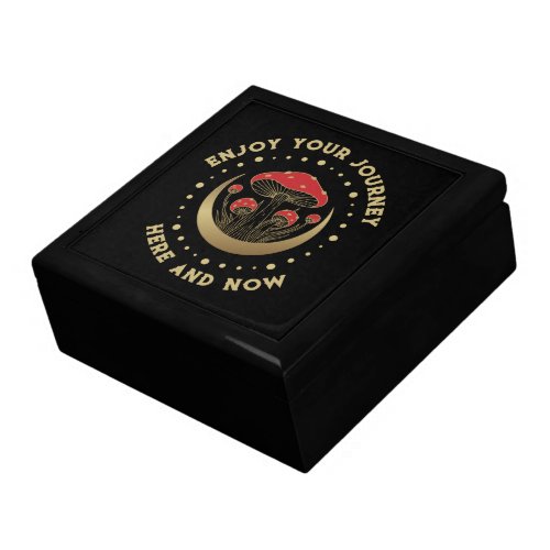 Red  Gold Magic Mushrooms Crescent Moon On Black Gift Box