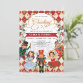 Red Gold Magical Nutcracker Kids Birthday Party Invitation (Standing Front)
