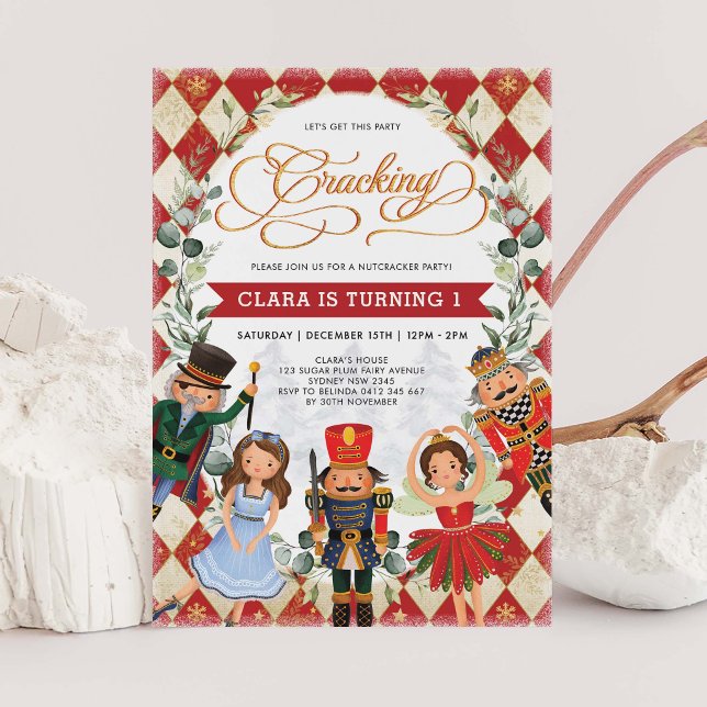 Red Gold Magical Nutcracker Kids Birthday Party Invitation