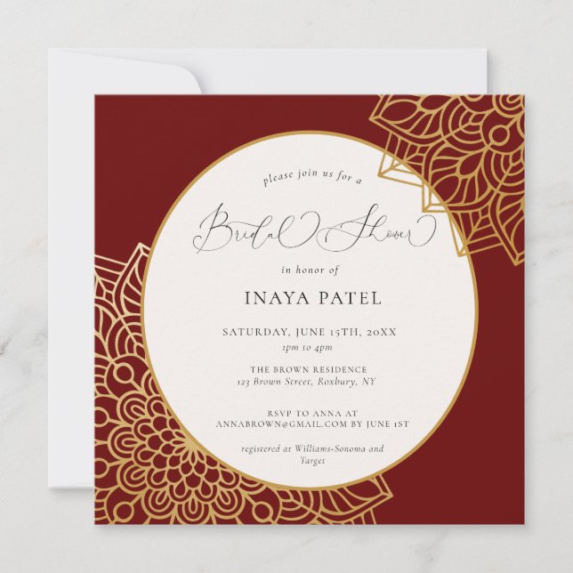 Red Gold Mandala Bridal Shower Invitation (Front)