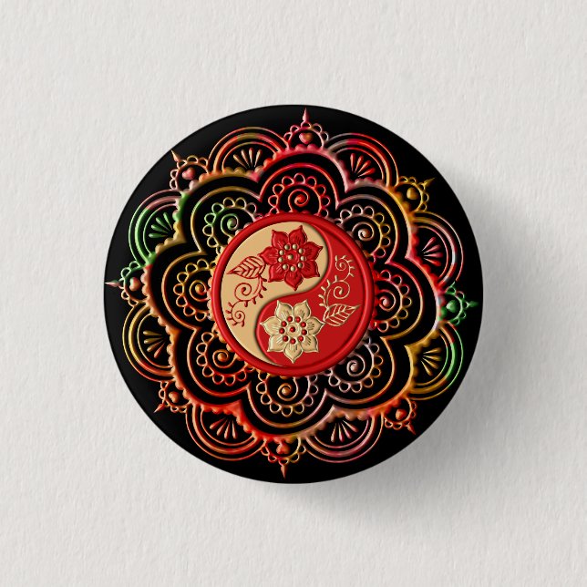 Red & Gold Mandala Button (Front)