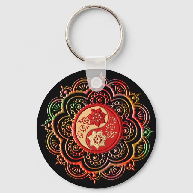 Red & Gold Mandala Keychain (Front)