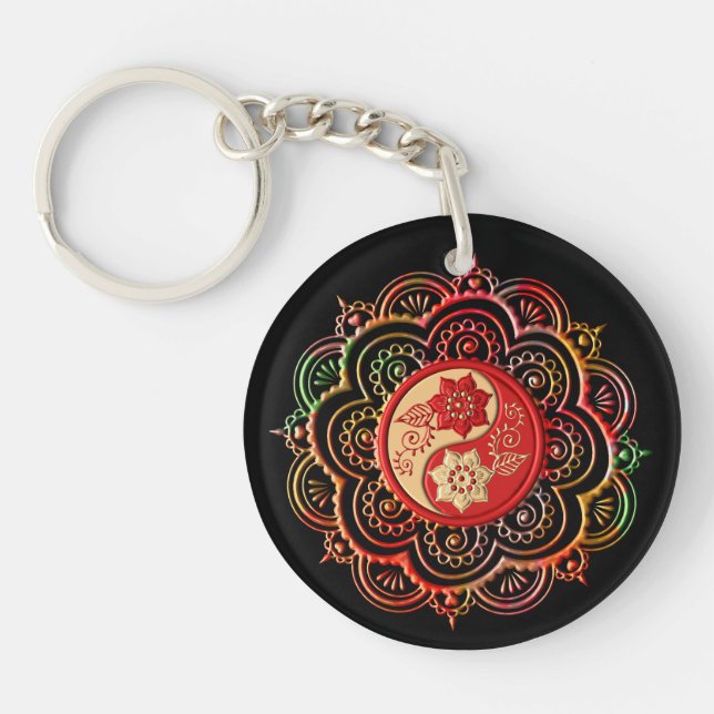 Red & Gold Mandala Keychain (Front)