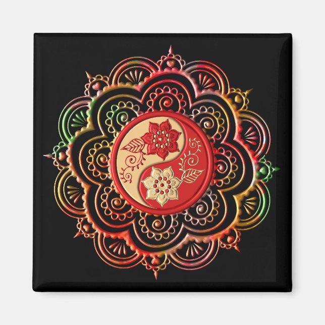 Red & Gold Mandala Magnet (Front)