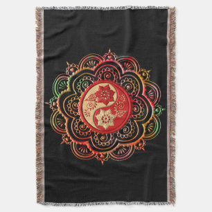 Red & Gold Mandala Throw Blanket