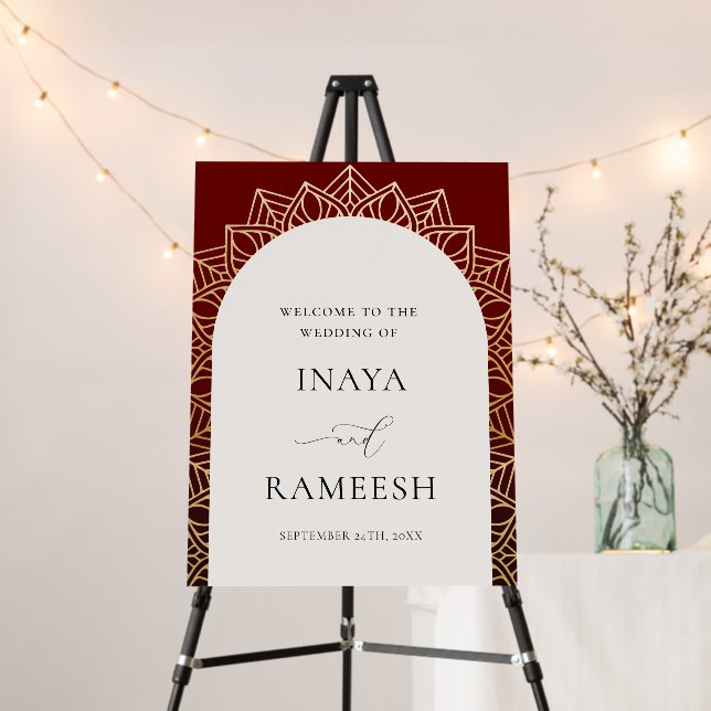Red Gold Mandala Wedding Welcome Sign (In Situ (Stand))