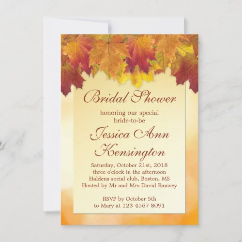 Red, gold maple leaves Bridal Shower Invitation