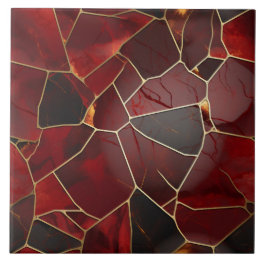 Red Gold Marble Mosaic, Digital Illustration Ceramic Tile