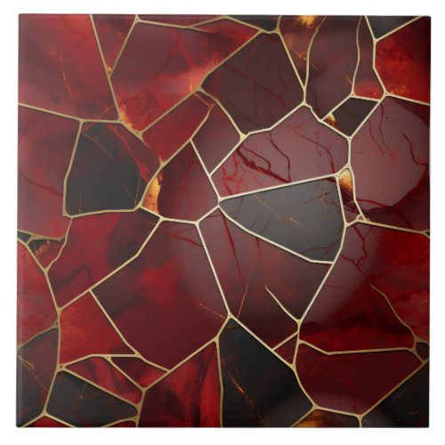 Red Gold Marble Mosaic Digital Illustration Ceramic Tile