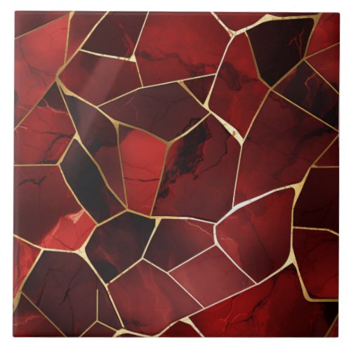 Red Gold Marble Stained Glass Ceramic Tile