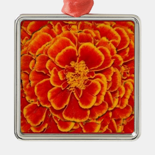Red & Gold Marigold Flower Gifts by Sharles Metal Ornament (Front)
