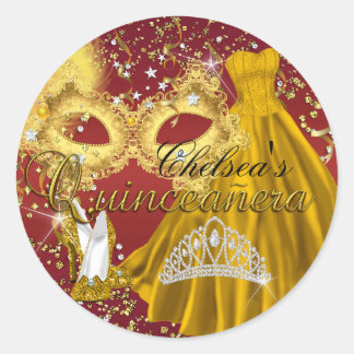 Red & Gold Mask Masquerade Quinceanera Sticker