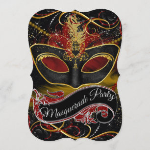 Red & Gold Mask Sparkle Masquerade Invitation