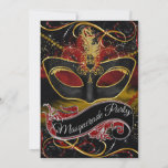 Red &amp; Gold Mask Sparkle Masquerade Invite at Zazzle