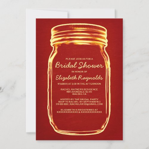 Red &amp; Gold Mason Jar Bridal Shower Invitations