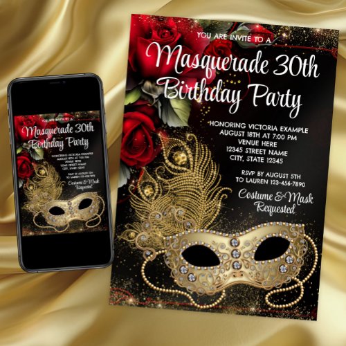 Red Gold Masquerade Party Invitation