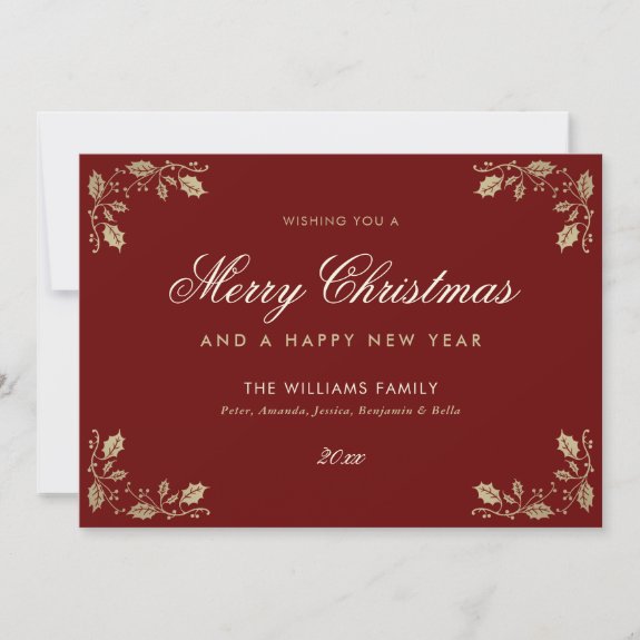 Red Gold Merry Christmas Happy New Year Card