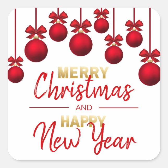 RED Gold Merry Christmas & Happy New Year Square Sticker (Front)