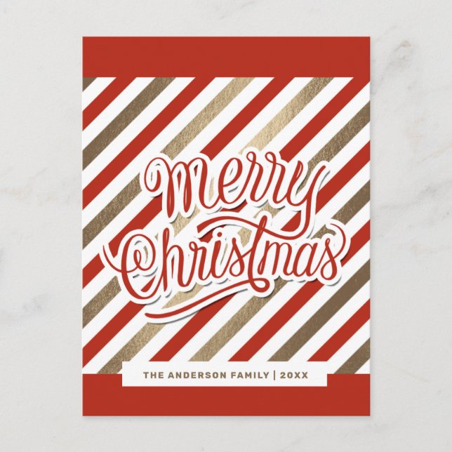 Red Gold Merry Christmas Holiday Postcard (Front)