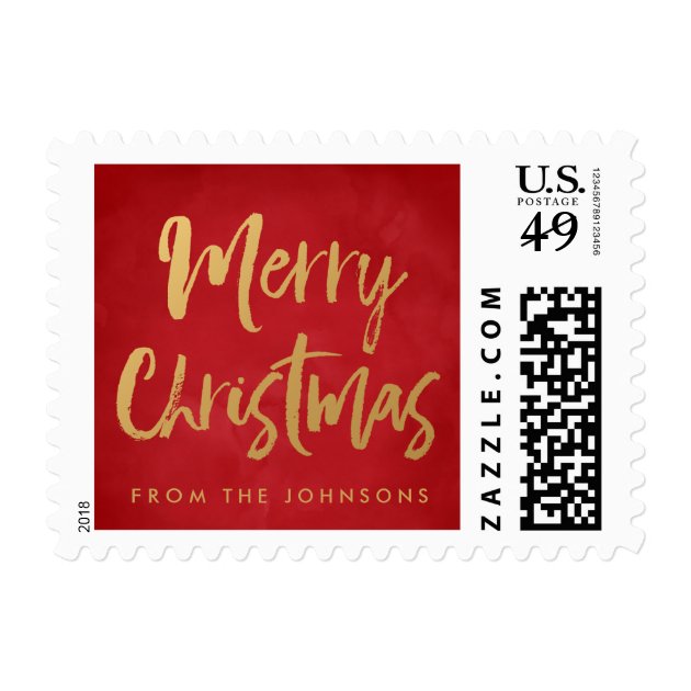 Red & Gold Merry Christmas Personalized Holiday Postage