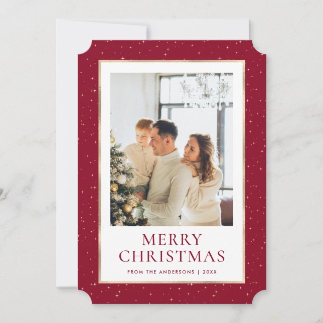 Red Gold Merry Christmas Photo Holiday Card (Front)