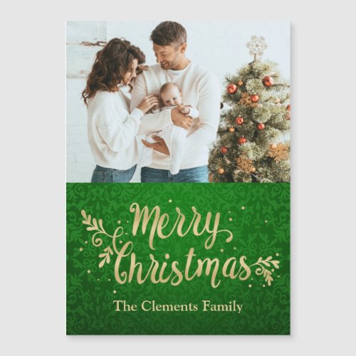 Red  Gold Merry Christmas Photo Magnetic card