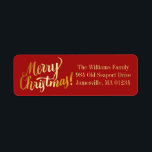 Red & Gold Merry Christmas Return Address Labels<br><div class="desc">Merry Christmas is written in a bold gold font on this return address label. Your name and address is then written to the right in yellow gold. The background is holiday red. Elegant and traditional deign will complement your Christmas cards or holiday party invitations.</div>