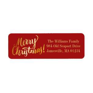 Red & Gold Merry Christmas Return Address Labels