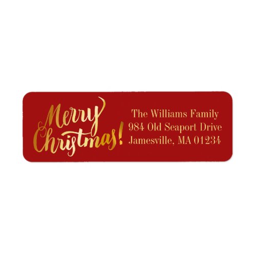 Red  Gold Merry Christmas Return Address Labels