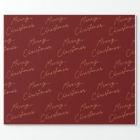 Rose Gold Merry Christmas Calligraphy burgundy Wrapping Paper, Zazzle