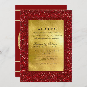 Red & Gold Metal Indian Style Wedding Invitation
