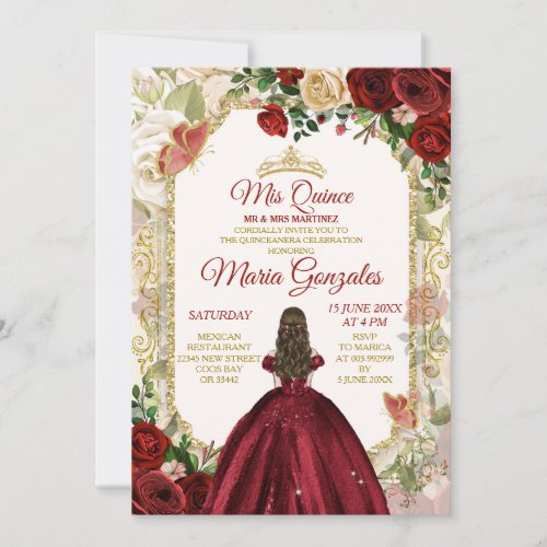 Red  Gold Mexican Mis Quince XV Anos Butterfly Invitation