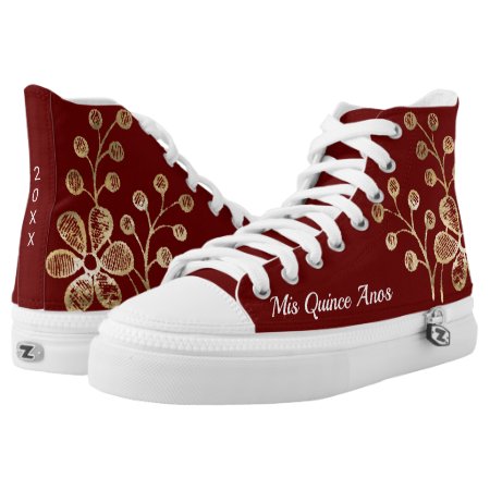 Red Gold Mis Quince Anos Floral Quinceanera High-top Sneakers
