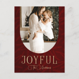 Red Gold Modern Botanical Arch Joyful Photo Holiday Postcard