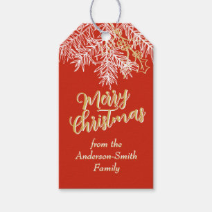 Red Gold Modern Elegant Christmas Botanical Gift Tags