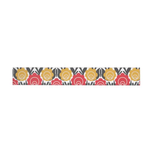 Red Gold Modern Flower Folk Line Art Wrap Around Label