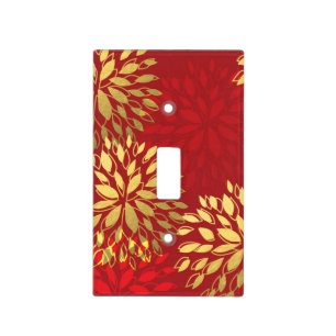 Red Gold Modern Flowers Floral Light Switch Cover