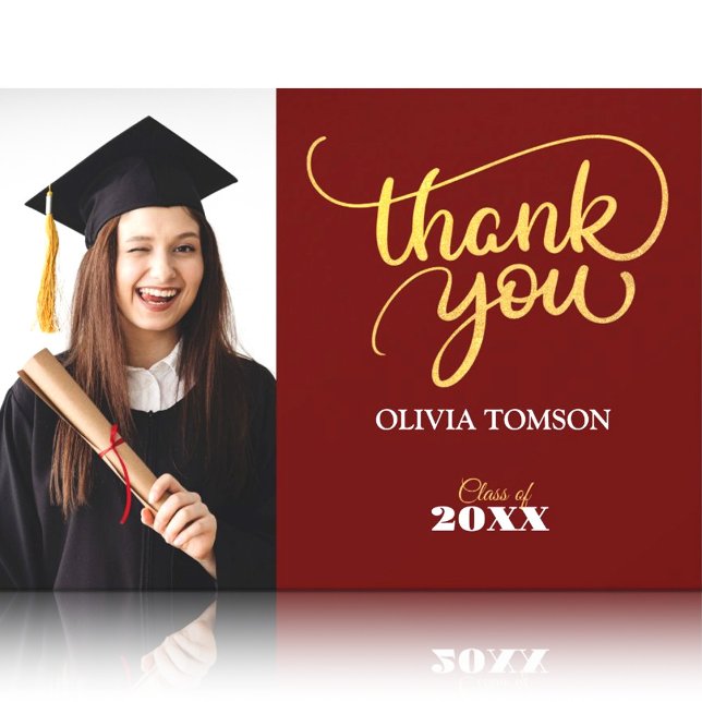 Red & Gold Modern Graduation Thank You Photo Card (Red & Gold Modern Graduation Thank You Photo Card, Class of 2026, Graduation 2026)