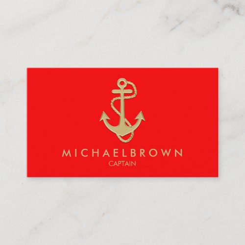 red gold modern nautical boating anchor business card