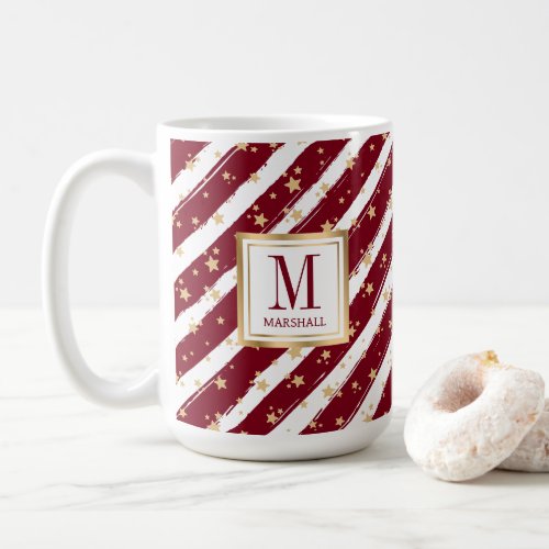 Red Gold Monogram Name Christmas Holiday Coffee Mug