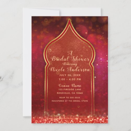 Red  Gold Moroccan Arabian Nights Bridal Shower Invitation