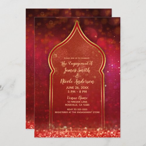 Red  Gold Moroccan Arabian Nights Engagement Invitation