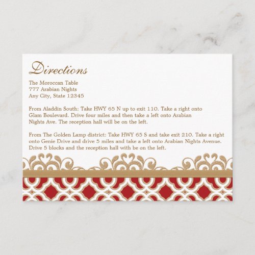 Red Gold Moroccan Directions Accommodation Card