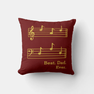 RED GOLD MUSIC NOTES BEST DAD EVER TREBLE BASS THROW PILLOW