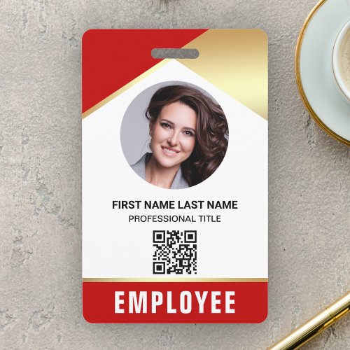Red Gold Name Photo QR Code Employee ID Card Badge