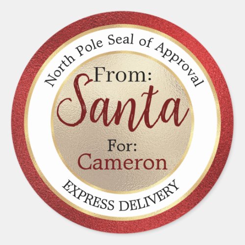 Red  Gold North Pole Seal of Approval from Santa 